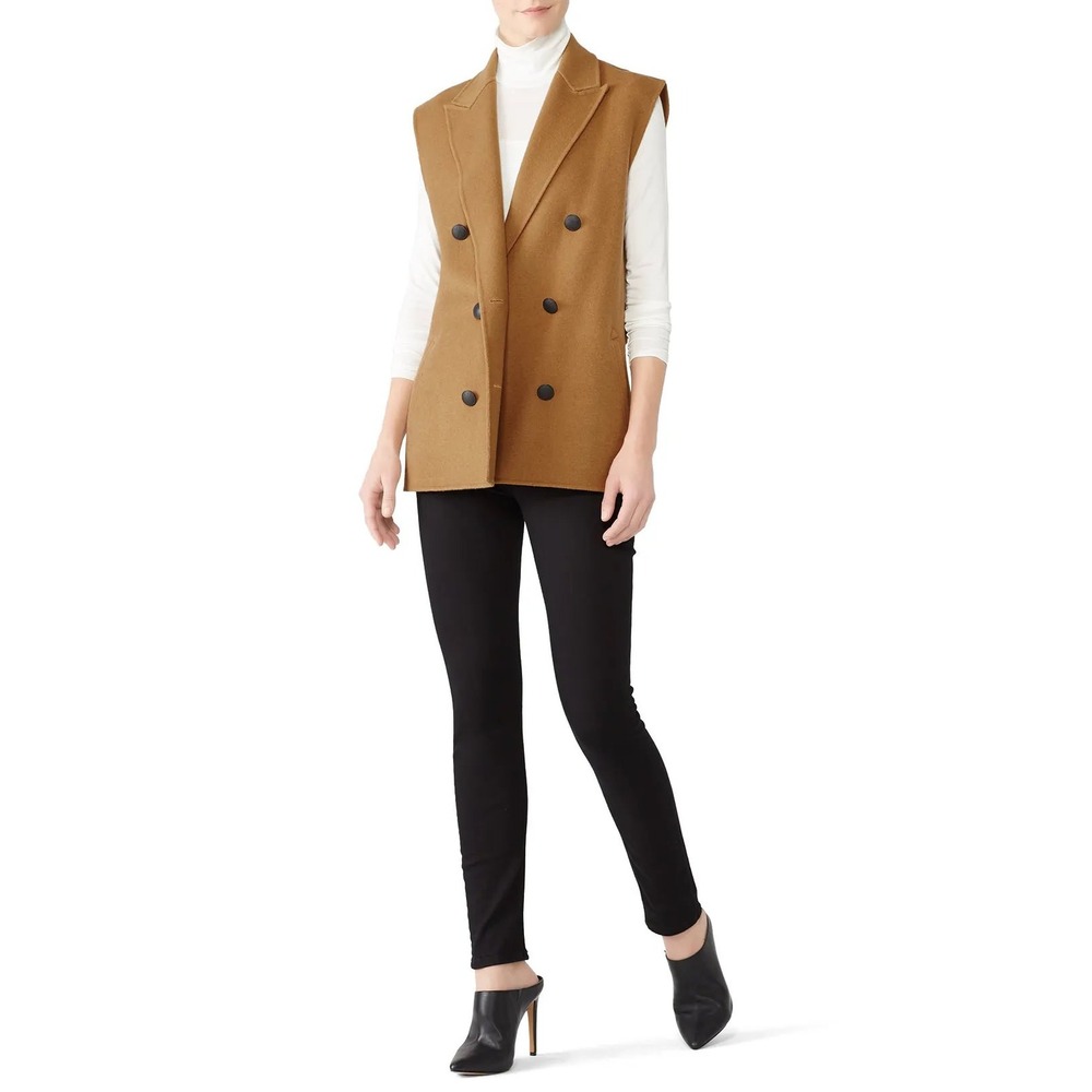 Rag‎ & Bone Women Pearson Vest Camel Wool Double Breasted Belted Sleeveless Coat